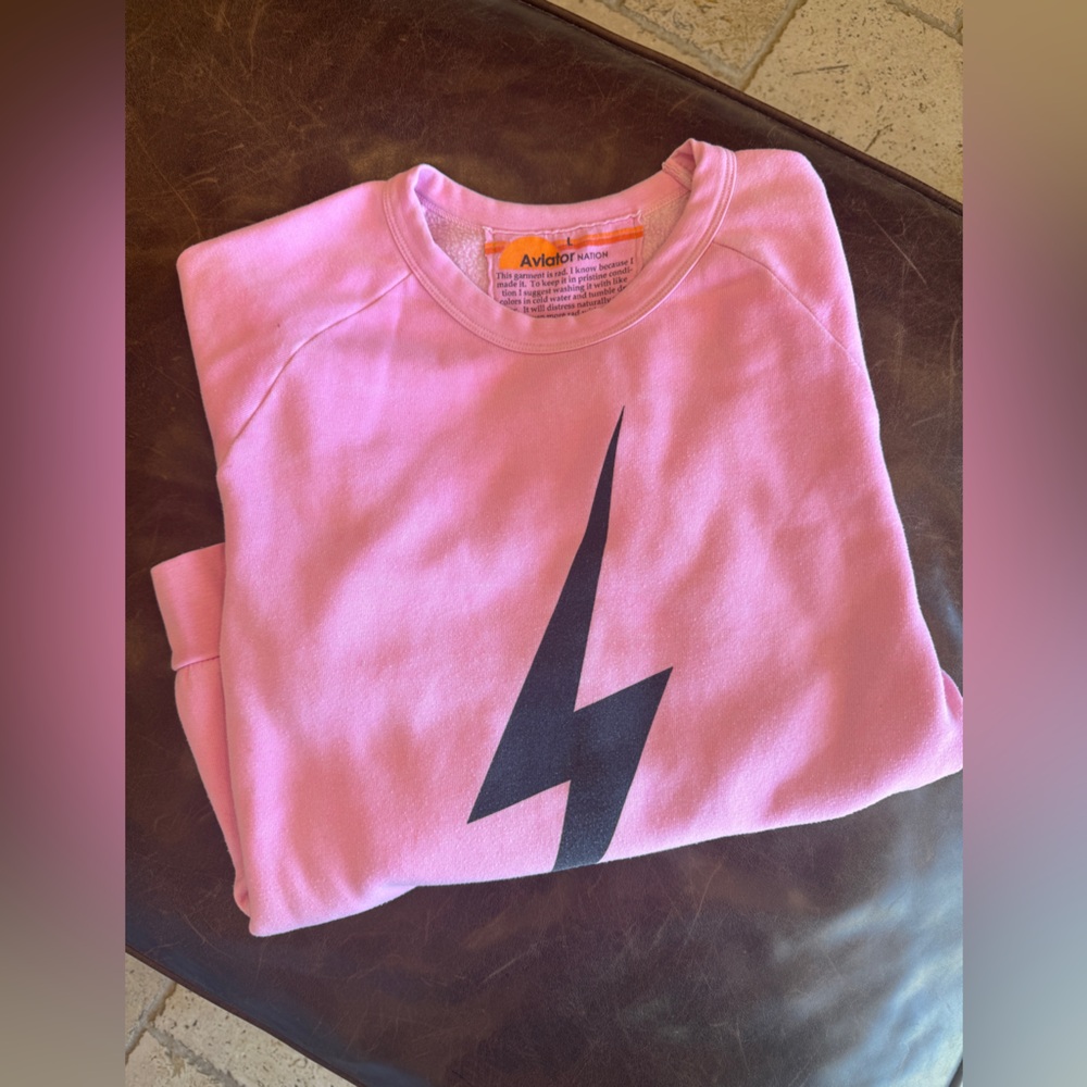 •   Aviator Nation Bright Pink Bolt Crewneck • Vintage Fade • Discontinued